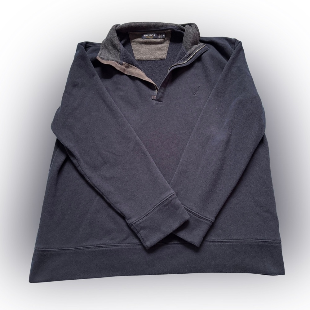 Nautica Men’s Navy Blue Quarter Zip Pullover Sweatshirt Size XL with Grey Collar